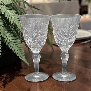 Stuart England Crystal Claret Wine Glasses, Set of 2,‎ Cut Fern Pattern Stemware
